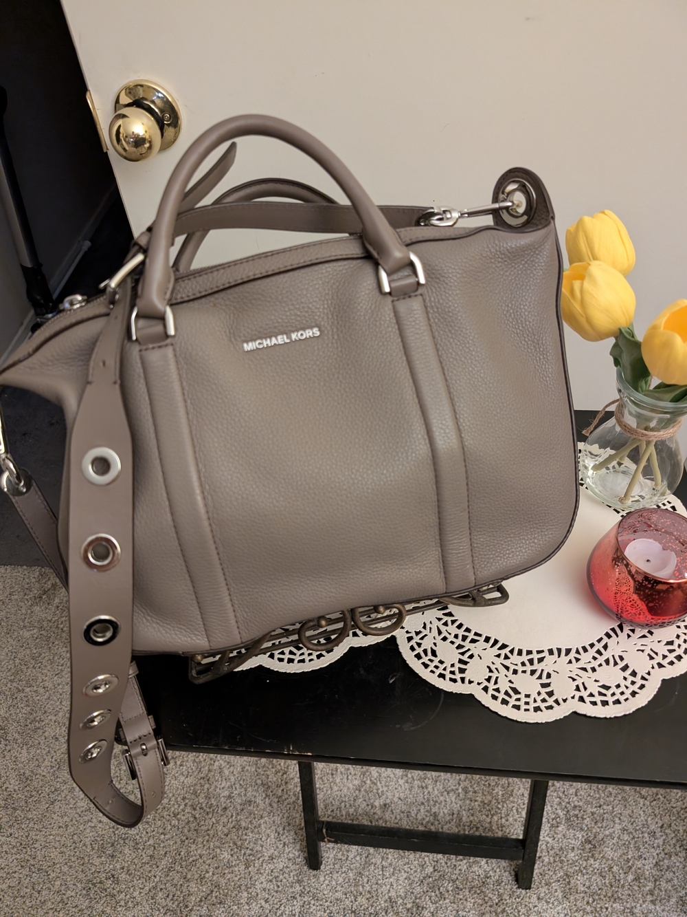 Michael Kors Taupe Leather Satchel